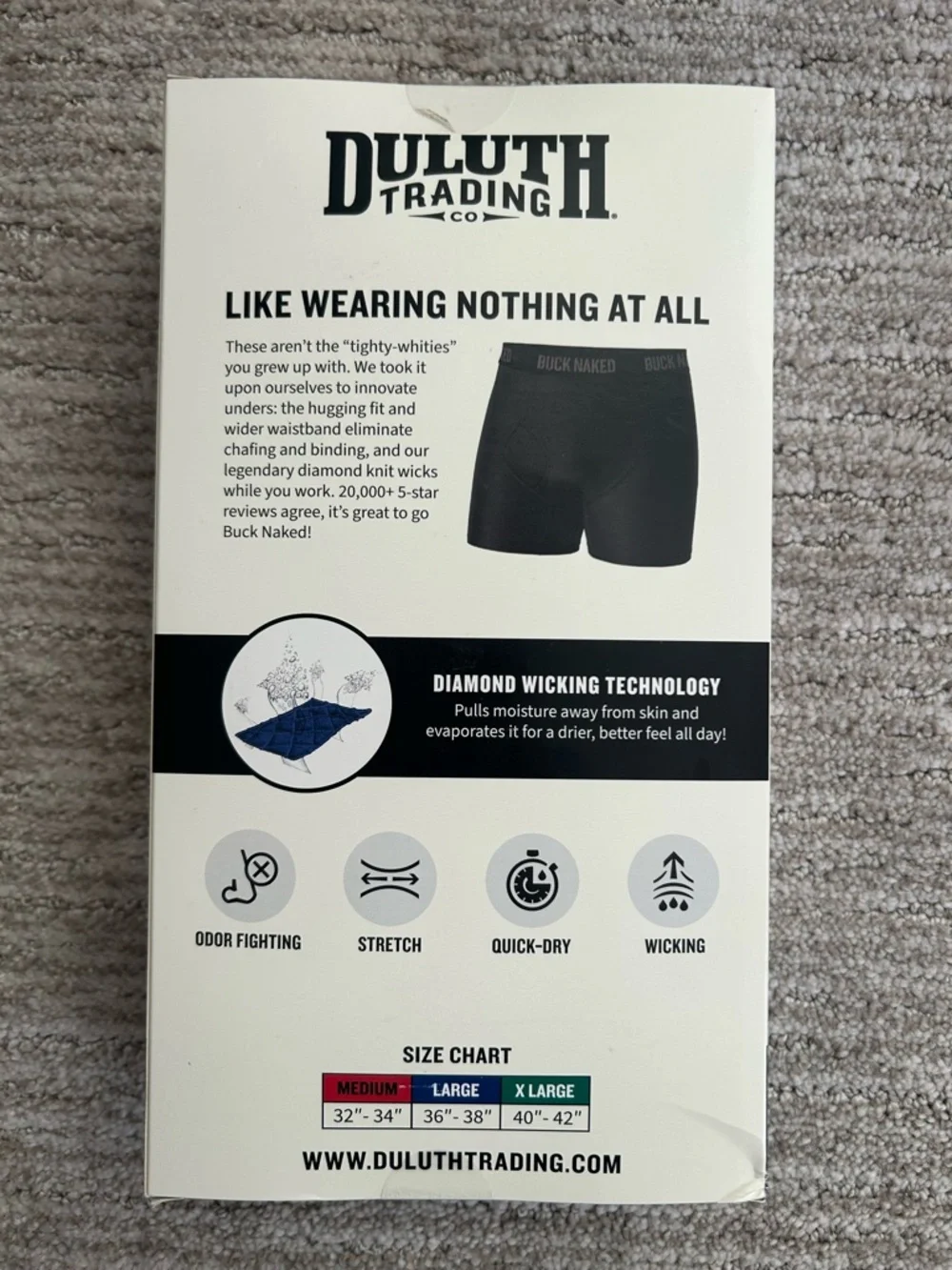 Duluth Trading Co Buck Naked 3-Pack Performance Boxer Briefs - Black, Navy, Gray